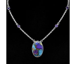 Multi Copper Turquoise and Amethyst Necklace SDN1939 N-1012, 16x22 mm