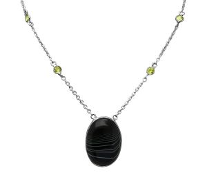 Black Botswana Agate and Peridot Necklace SDN1946 N-1012, 18x26 mm