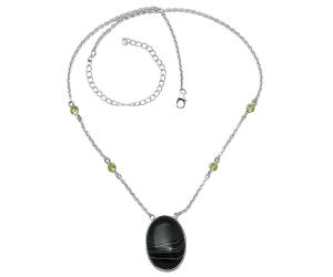 Black Botswana Agate and Peridot Necklace SDN1946 N-1012, 18x26 mm