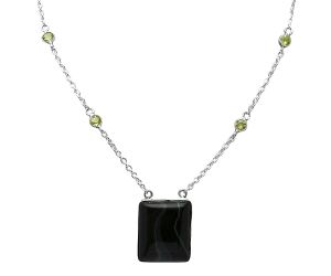 Black Botswana Agate and Peridot Necklace SDN1947 N-1012, 18x21 mm