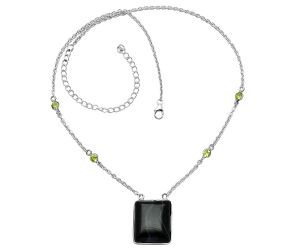 Black Botswana Agate and Peridot Necklace SDN1947 N-1012, 18x21 mm