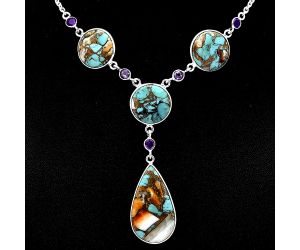 Spiny Oyster Turquoise and Amethyst Necklace SDN1960 N-1023, 16x29 mm