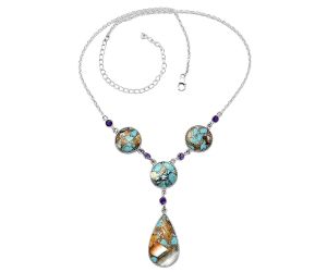 Spiny Oyster Turquoise and Amethyst Necklace SDN1960 N-1023, 16x29 mm