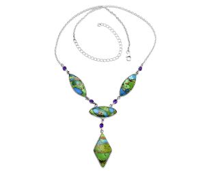 Blue Turquoise In Green Mohave and Amethyst Necklace SDN1961 N-1023, 16x31 mm