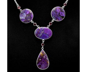 Copper Purple Turquoise and Garnet Necklace SDN1962 N-1023, 18x27 mm
