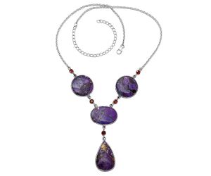 Copper Purple Turquoise and Garnet Necklace SDN1962 N-1023, 18x27 mm