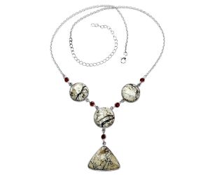 Authentic White Buffalo Turquoise Nevada and Garnet Necklace SDN1965 N-1023, 20x26 mm