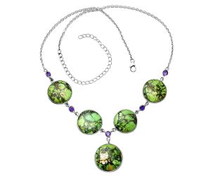 Green Matrix Turquoise and Amethyst Necklace SDN1969 N-1022, 20x20 mm