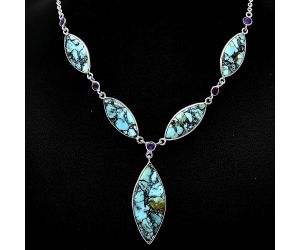 Lucky Charm Tibetan Turquoise and Amethyst Necklace SDN1970 N-1022, 15x36 mm