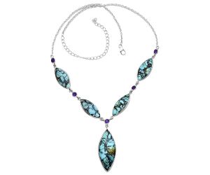 Lucky Charm Tibetan Turquoise and Amethyst Necklace SDN1970 N-1022, 15x36 mm