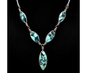 Lucky Charm Tibetan Turquoise and Garnet Necklace SDN1976 N-1022, 13x31 mm
