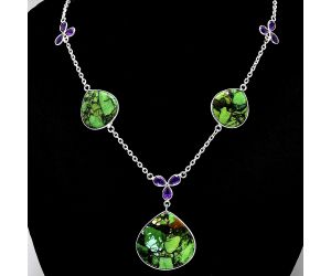 Green Matrix Turquoise and Amethyst Necklace SDN1979 N-1021, 26x26 mm