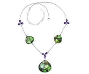 Green Matrix Turquoise and Amethyst Necklace SDN1979 N-1021, 26x26 mm