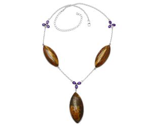 Rare Cady Mountain Agate and Amethyst Necklace SDN1980 N-1021, 20x44 mm