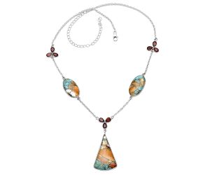 Spiny Oyster Turquoise and Garnet Necklace SDN1987 N-1021, 21x34 mm