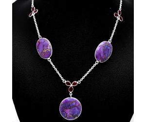 Copper Purple Turquoise and Garnet Necklace SDN1988 N-1021, 22x22 mm