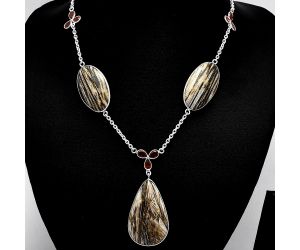 Stick Agate and Garnet Necklace SDN1990 N-1021, 22x36 mm