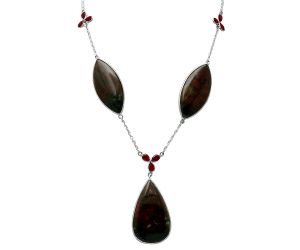 Dragon Blood Stone and Garnet Necklace SDN1992 N-1021, 23x39 mm