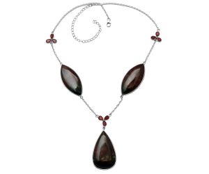 Dragon Blood Stone and Garnet Necklace SDN1992 N-1021, 23x39 mm