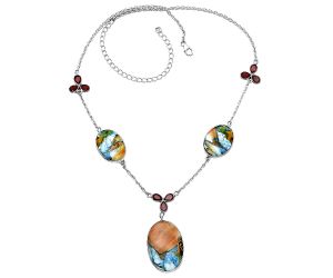 Spiny Oyster Turquoise and Garnet Necklace SDN1998 N-1021, 20x28 mm
