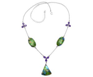 Blue Turquoise In Green Mohave and Amethyst Necklace SDN2000 N-1021, 21x24 mm
