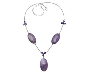 Lavender Jade and Amethyst Necklace SDN2001 N-1021, 19x32 mm