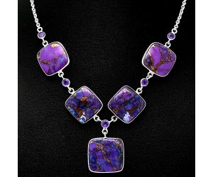 Copper Purple Turquoise and Amethyst Necklace SDN2003 N-1022, 18x19 mm