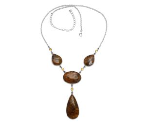 Rare Cady Mountain Agate and Citrine Necklace SDN2031 N-1023, 18x36 mm