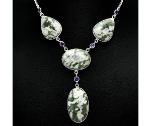 Peace Jade and Amethyst Necklace SDN2033 N-1023, 18x29 mm