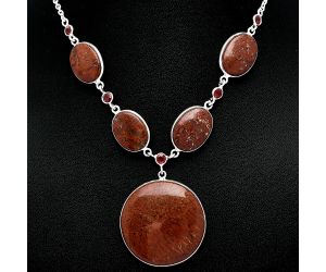 Red Moss Agate and Garnet Necklace SDN2036 N-1022, 31x31 mm