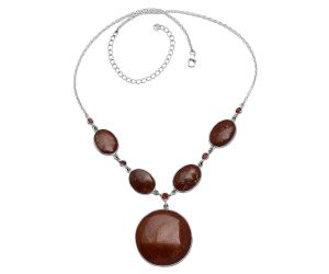 Red Moss Agate and Garnet Necklace SDN2036 N-1022, 31x31 mm
