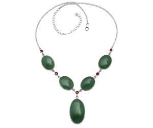 Green Aventurine and Garnet Necklace SDN2040 N-1022, 19x30 mm