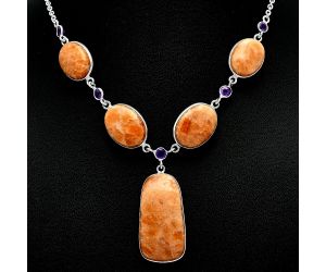 Orange Aventurine and Amethyst Necklace SDN2041 N-1022, 17x32 mm