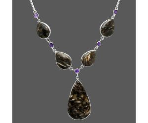 Bat Cave Jasper and Amethyst Necklace SDN2044 N-1022, 20x35 mm