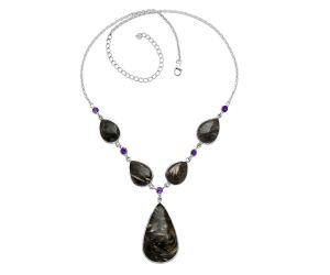 Bat Cave Jasper and Amethyst Necklace SDN2044 N-1022, 20x35 mm