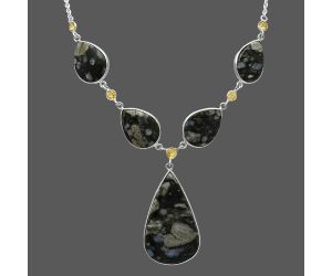 Llanite Blue Opal Crystal Sphere and Citrine Necklace SDN2045 N-1022, 23x39 mm