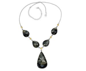 Llanite Blue Opal Crystal Sphere and Citrine Necklace SDN2045 N-1022, 23x39 mm