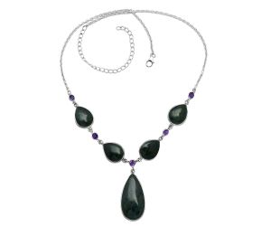 Blood Stone and Amethyst Necklace SDN2046 N-1022, 15x30 mm
