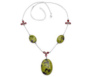 Stichtite and Garnet Necklace SDN2048 N-1021, 24x34 mm