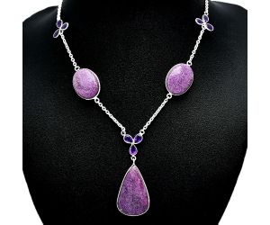 Purpurite and Amethyst Necklace SDN2049 N-1021, 18x29 mm