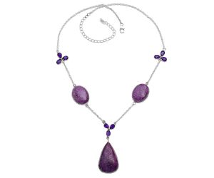 Purpurite and Amethyst Necklace SDN2049 N-1021, 18x29 mm