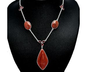 Red Moss Agate and Garnet Necklace SDN2050 N-1021, 22x42 mm