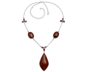 Red Moss Agate and Garnet Necklace SDN2050 N-1021, 22x42 mm