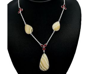 Yellow Aragonite and Garnet Necklace SDN2052 N-1021, 17x34 mm