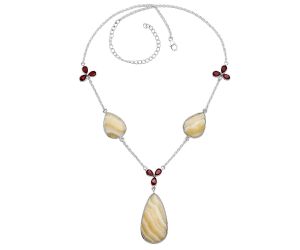 Yellow Aragonite and Garnet Necklace SDN2052 N-1021, 17x34 mm