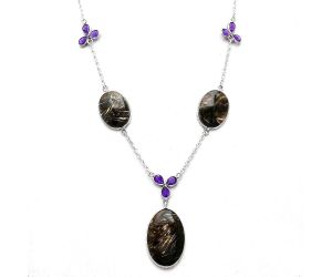 Bat Cave Jasper and Amethyst Necklace SDN2055 N-1021, 19x28 mm