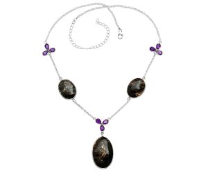 Bat Cave Jasper and Amethyst Necklace SDN2055 N-1021, 19x28 mm