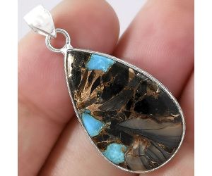 Natural Shell In Black Blue Turquoise Pendant SDP100975 P-1053, 17x27 mm