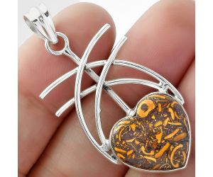 Valentine Gift Heart Coquina Fossil Jasper - India Pendant SDP103038 P-1010, 16x16 mm