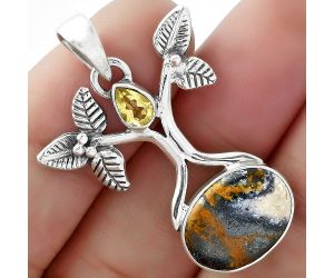 Tree of Life - Indian Blanket Jasper & Citrine Pendant SDP103068 P-1420, 11x15 mm